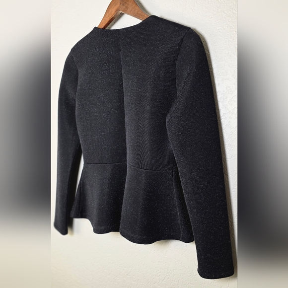 Forever 21 Dressy Black Shimmer Peplum Hem Scuba Sparkle Jacket - Size Medium - Picture 5 of 12